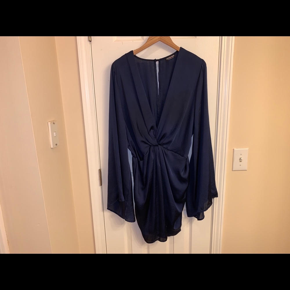 Long sleeve dark blue dress